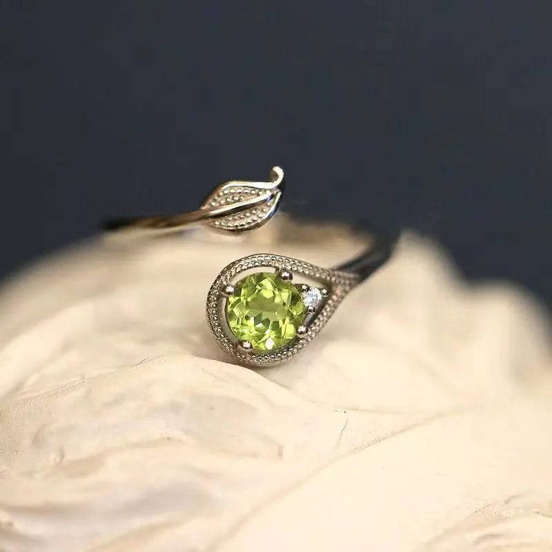 Olivine Green Gem Leaf and Branch Open Ring